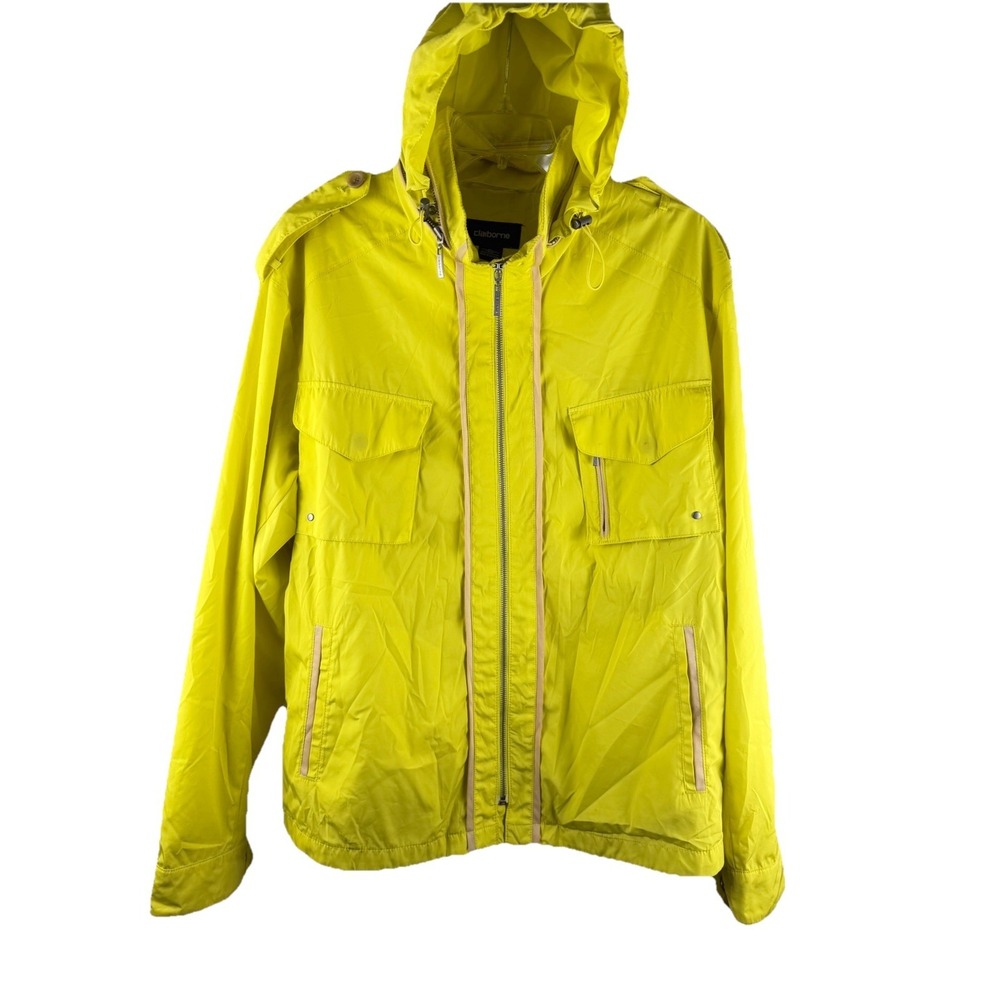 Claiborne Womens Rain Jacket Hooded Neon Yellow Utility Sz XL Gorpcore Techwear